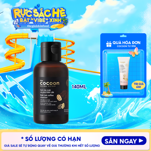 Gel Rửa Mặt Cocoon Làm Sạch Dịu Nhẹ Chiết Xuất Cà Phê Đắk Lắk Giúp Da Tươi Sáng, Đều Màu Dak Lak Coffee Cleanser 140ml