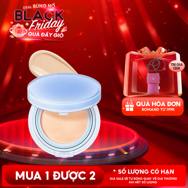  [VE-EASY] Phấn Nước Trang Điểm Romand Che Phủ Tự Nhiên, Căng Bóng Thuần Chay Bare Water Cushion SPF38/PA++++ 20g 