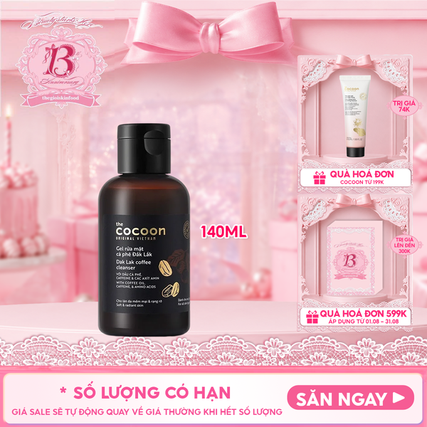  Gel Rửa Mặt Cocoon Làm Sạch Dịu Nhẹ Chiết Xuất Cà Phê Đắk Lắk Giúp Da Tươi Sáng, Đều Màu Coffee Cleanser 140ml 