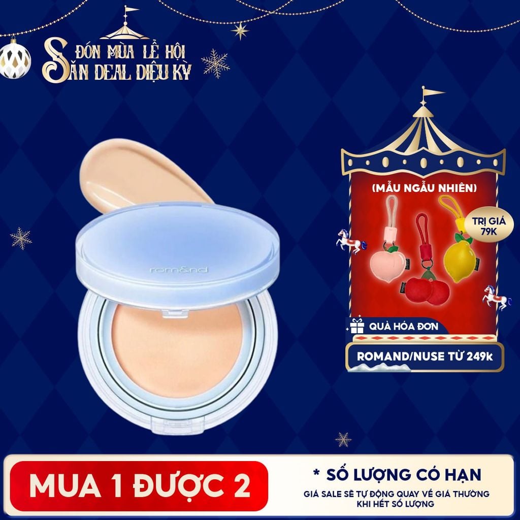 [VE-EASY] Phấn Nước Trang Điểm Romand Che Phủ Tự Nhiên, Căng Bóng Thuần Chay Bare Water Cushion SPF38/PA++++ 20g