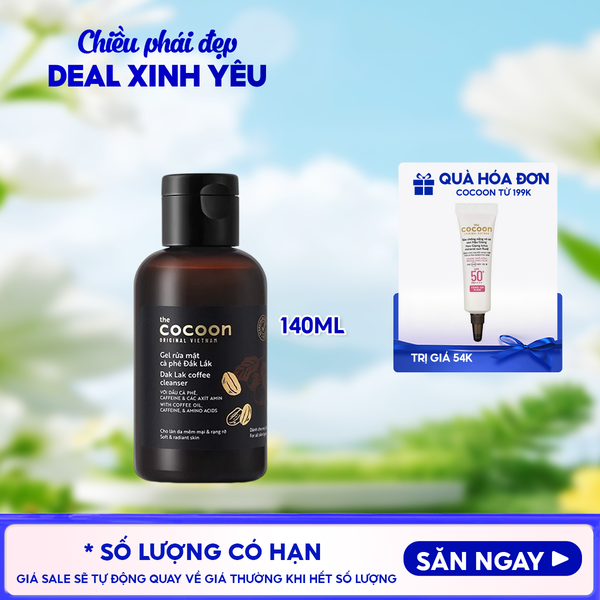  Gel Rửa Mặt Cocoon Làm Sạch Dịu Nhẹ Chiết Xuất Cà Phê Đắk Lắk Giúp Da Tươi Sáng, Đều Màu Coffee Cleanser 140ml 