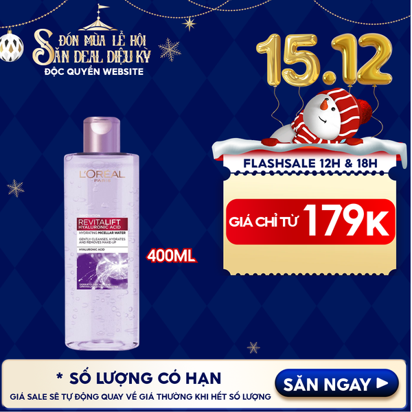  Nước Tẩy Trang L'oreal Làm Sạch, Cấp Ẩm Revitalift Hyaluronic Acid Hydrating Micellar Water 