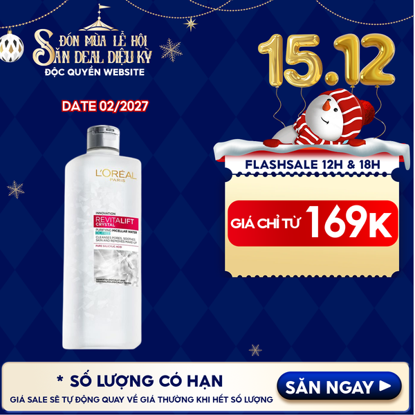  Nước Tẩy Trang L'oreal Làm Sạch Cho Da Dầu Revitalift Crystal Purifying Micellar Water 