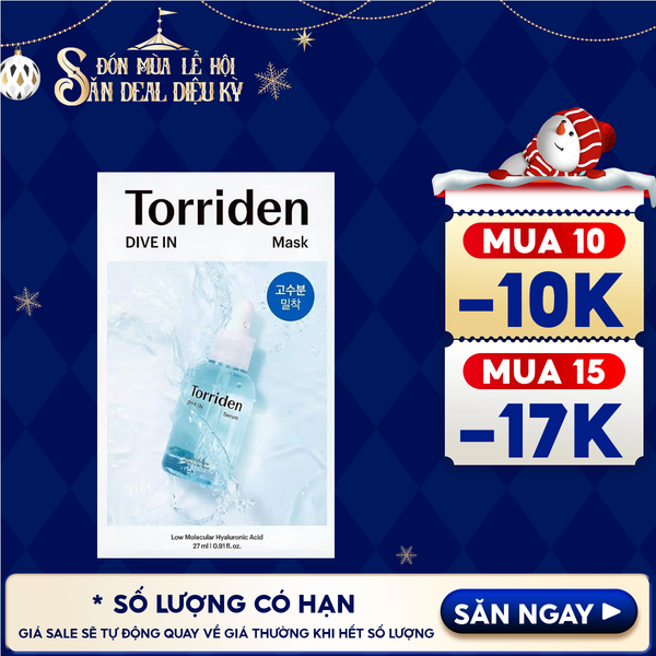  Mặt Nạ Torriden Dưỡng Ẩm, Làm Dịu Da Dive-In Low Molecular Hyaluronic Acid Mask Pack 27ml 