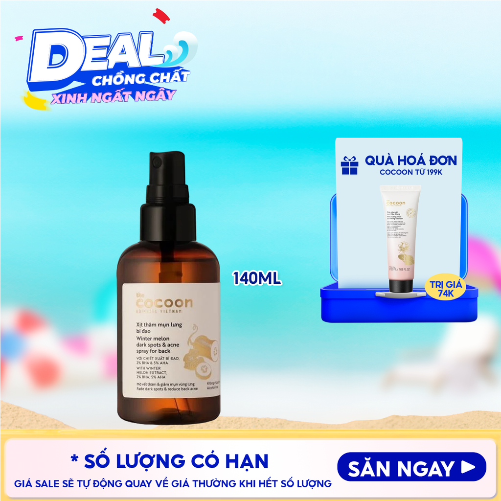 Xịt Giảm Thâm Mụn Lưng Cocoon Làm Dịu Da Chiết Xuất Bí Đao Winter Melon Dark Spots & Acne Spray For Back 140ml