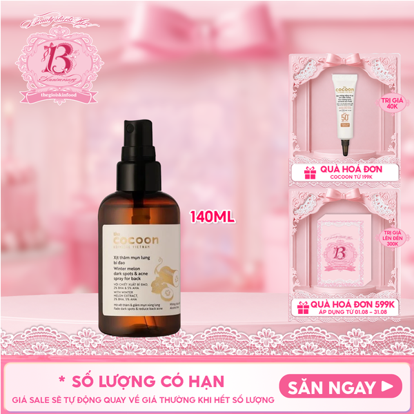 Xịt Giảm Thâm Mụn Lưng Cocoon Làm Dịu Da Chiết Xuất Bí Đao Winter Melon Dark Spots & Acne Spray For Back 140ml 