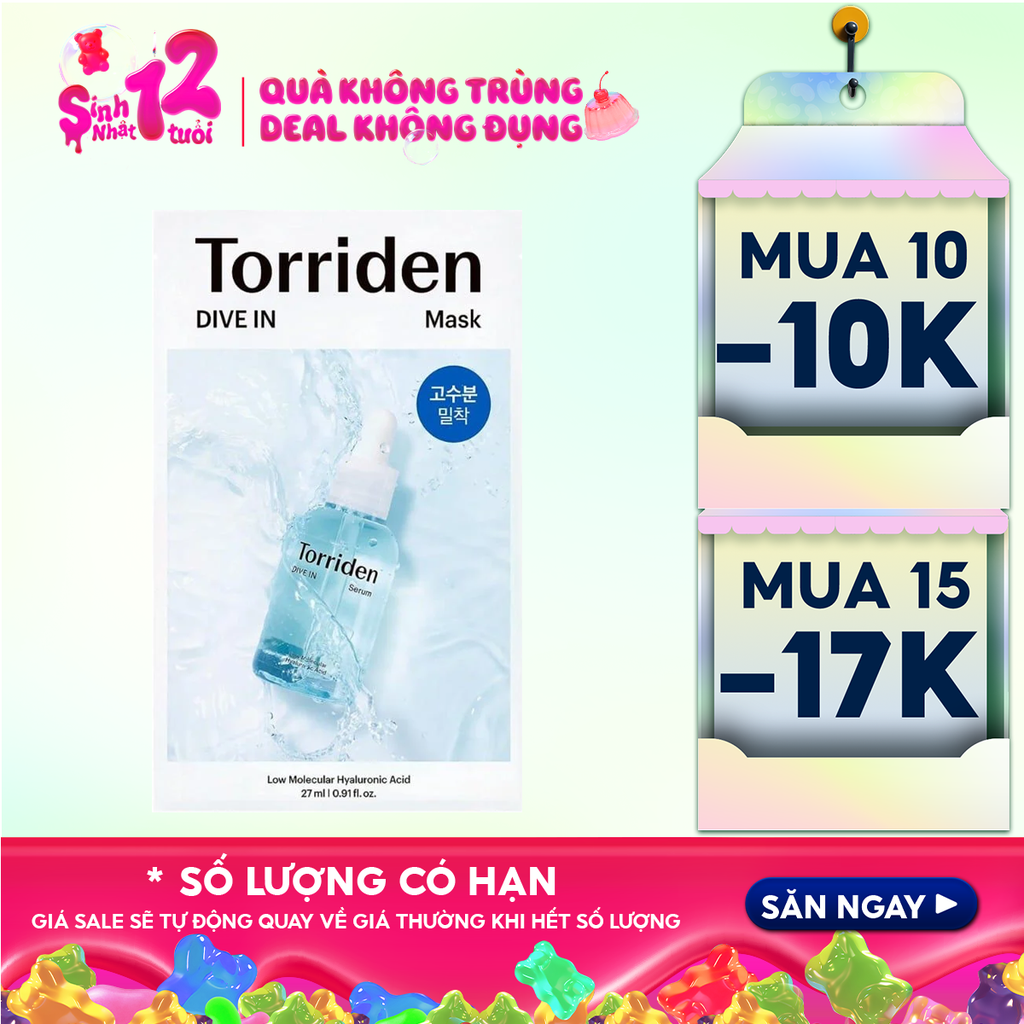 Mặt Nạ Torriden Dưỡng Ẩm, Làm Dịu Da Dive-In Low Molecular Hyaluronic Acid Mask Pack 27ml
