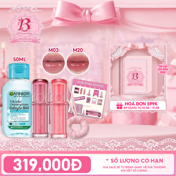  Combo Travel: 2 Sản Phẩm Son Tint Lì Romand The Juicy Lasting Tint 1g + Sticker Romand Mini Pink + Gương Romand Handbag Mirror Charm + Nước Tẩy Trang Garnier Làm Sạch Sâu Micellar Cleansing Water 