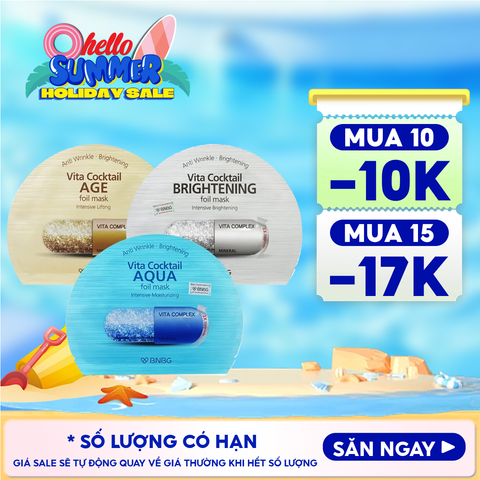 Mặt Nạ Lá Nguyên Khối BNBG Hỗ Trợ Dưỡng Trắng, Cấp Ẩm Vita Cocktail Foil Mask 30ml