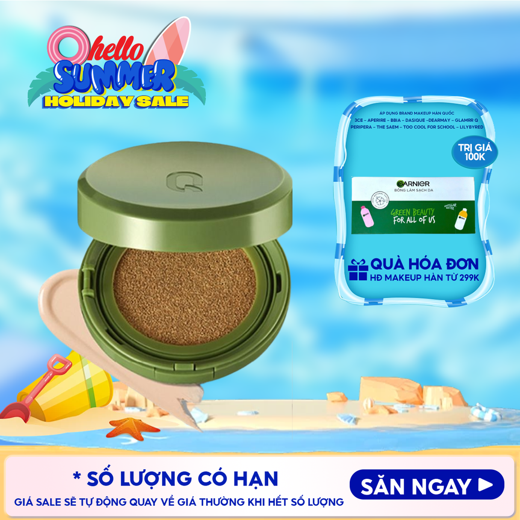 Phấn Nước GLAMRR Q Dưỡng Ẩm Cho Lớp Nền Căng Bóng, Bền Màu, Thuần Chay Vegan Super Glow Cushion SPF50+/PA++++ 15g