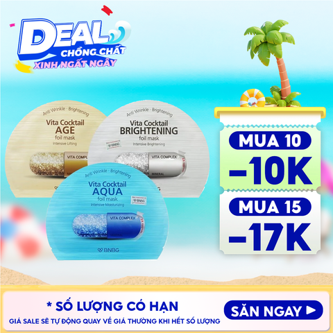 Mặt Nạ Lá Nguyên Khối BNBG Hỗ Trợ Dưỡng Trắng, Cấp Ẩm Vita Cocktail Foil Mask 30ml