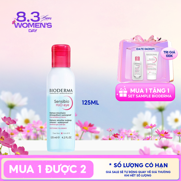 Tẩy Trang Mắt Môi Bioderma Sạch Thoáng, Mềm Mịn Sensibio H2O Eye 125ml 