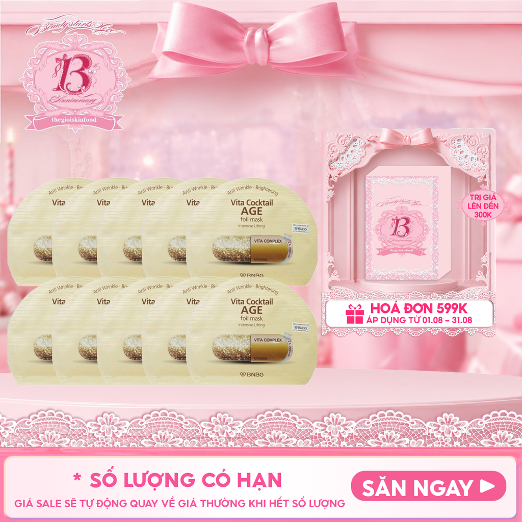 Combo 10 Miếng Mặt Nạ Lá Nguyên Khối BNBG Hỗ Trợ Dưỡng Trắng, Cấp Ẩm Vita Cocktail Foil Mask 30ml