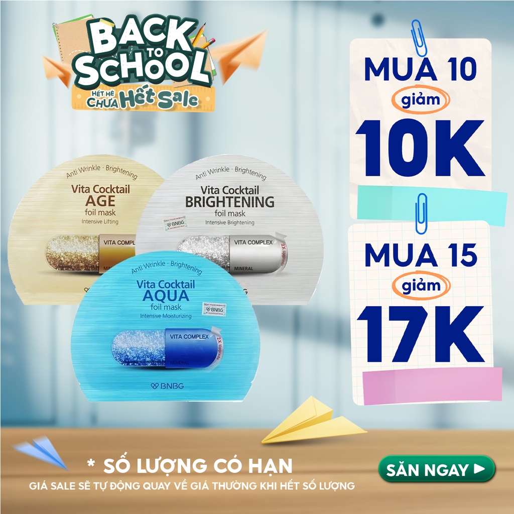 Mặt Nạ Lá Nguyên Khối BNBG Hỗ Trợ Dưỡng Trắng, Cấp Ẩm Vita Cocktail Foil Mask 30ml