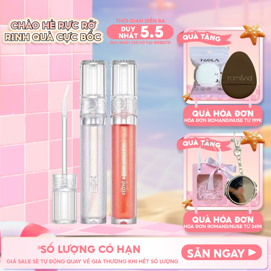 Son Tint Bóng Romand Hàn Quốc Lâu Trôi, Căng Mọng Đôi Môi Glasting Water Gloss 4.3g