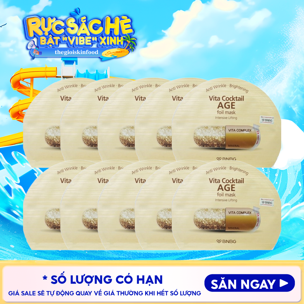 Combo 10 Miếng Mặt Nạ Lá Nguyên Khối BNBG Hỗ Trợ Dưỡng Trắng, Cấp Ẩm Vita Cocktail Foil Mask 30ml