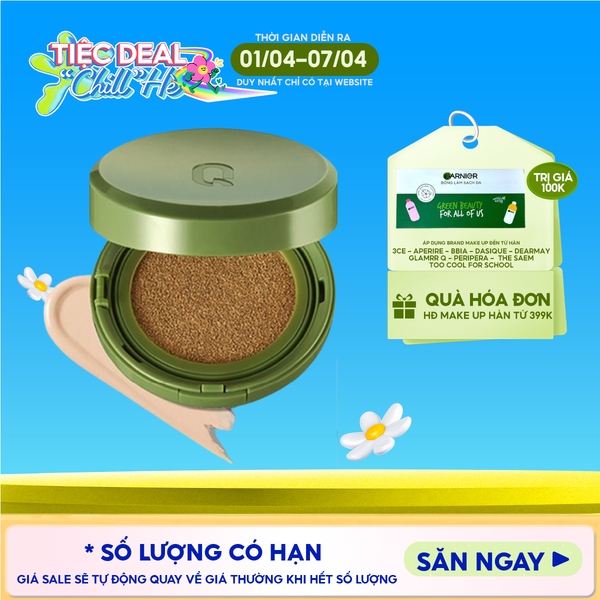  Phấn Nước GLAMRR Q Dưỡng Ẩm Cho Lớp Nền Căng Bóng, Bền Màu, Thuần Chay Vegan Super Glow Cushion SPF50+/PA++++ 15g 