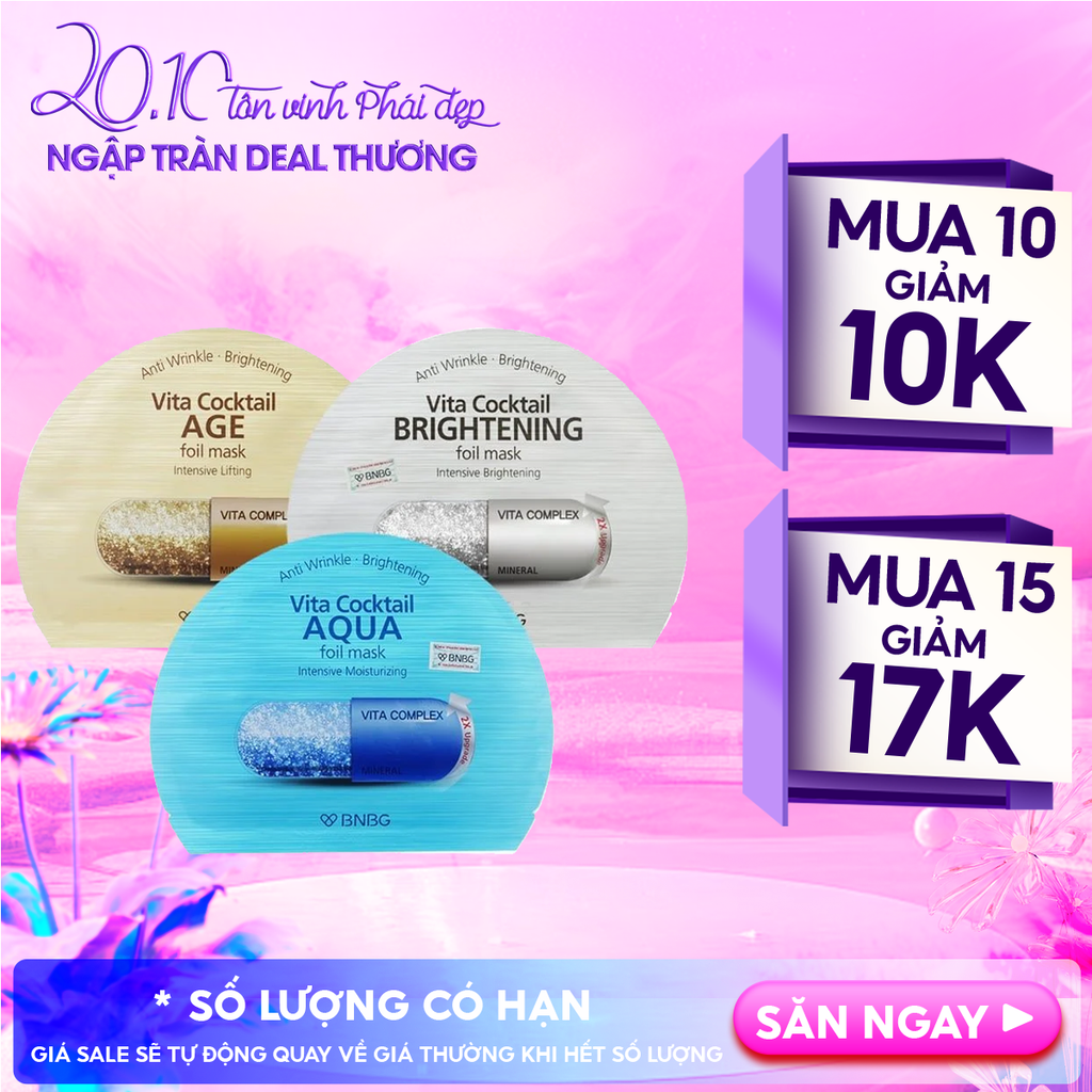 Mặt Nạ Lá Nguyên Khối BNBG Hỗ Trợ Dưỡng Trắng, Cấp Ẩm Vita Cocktail Foil Mask 30ml