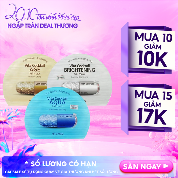 Mặt Nạ Lá Nguyên Khối BNBG Hỗ Trợ Dưỡng Trắng, Cấp Ẩm Vita Cocktail Foil Mask 30ml 