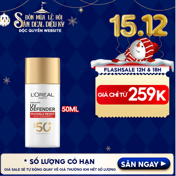  Kem Chống Nắng L'Oreal Mịn Nhẹ, Bảo Vệ Da, Ngăn Ngừa Lão Hóa UV Defender SPF 50+/PA++++ 
