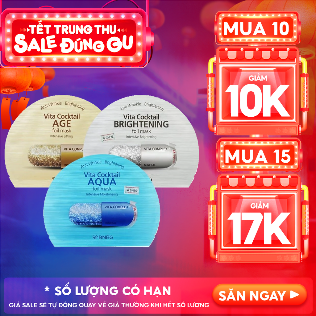 Mặt Nạ Lá Nguyên Khối BNBG Hỗ Trợ Dưỡng Trắng, Cấp Ẩm Vita Cocktail Foil Mask 30ml