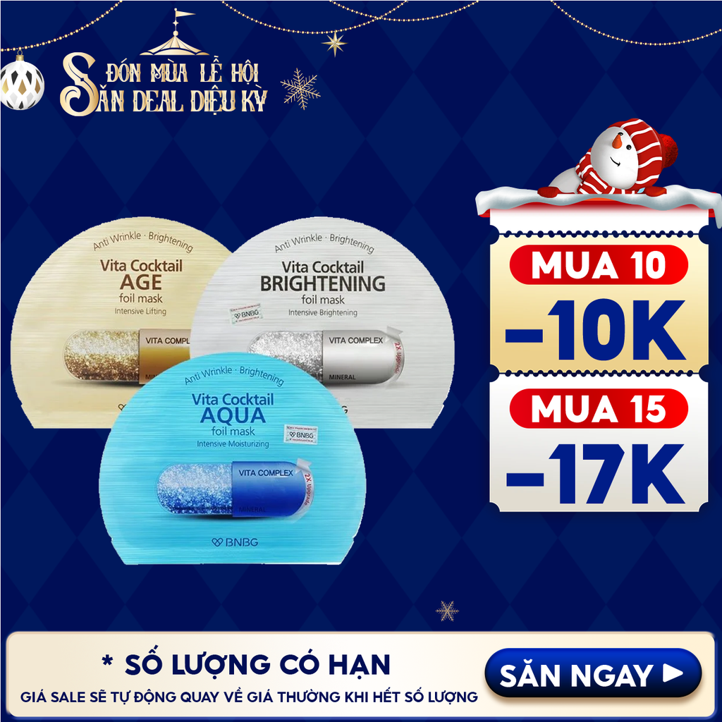 Mặt Nạ Lá Nguyên Khối BNBG Hỗ Trợ Dưỡng Trắng, Cấp Ẩm Vita Cocktail Foil Mask 30ml