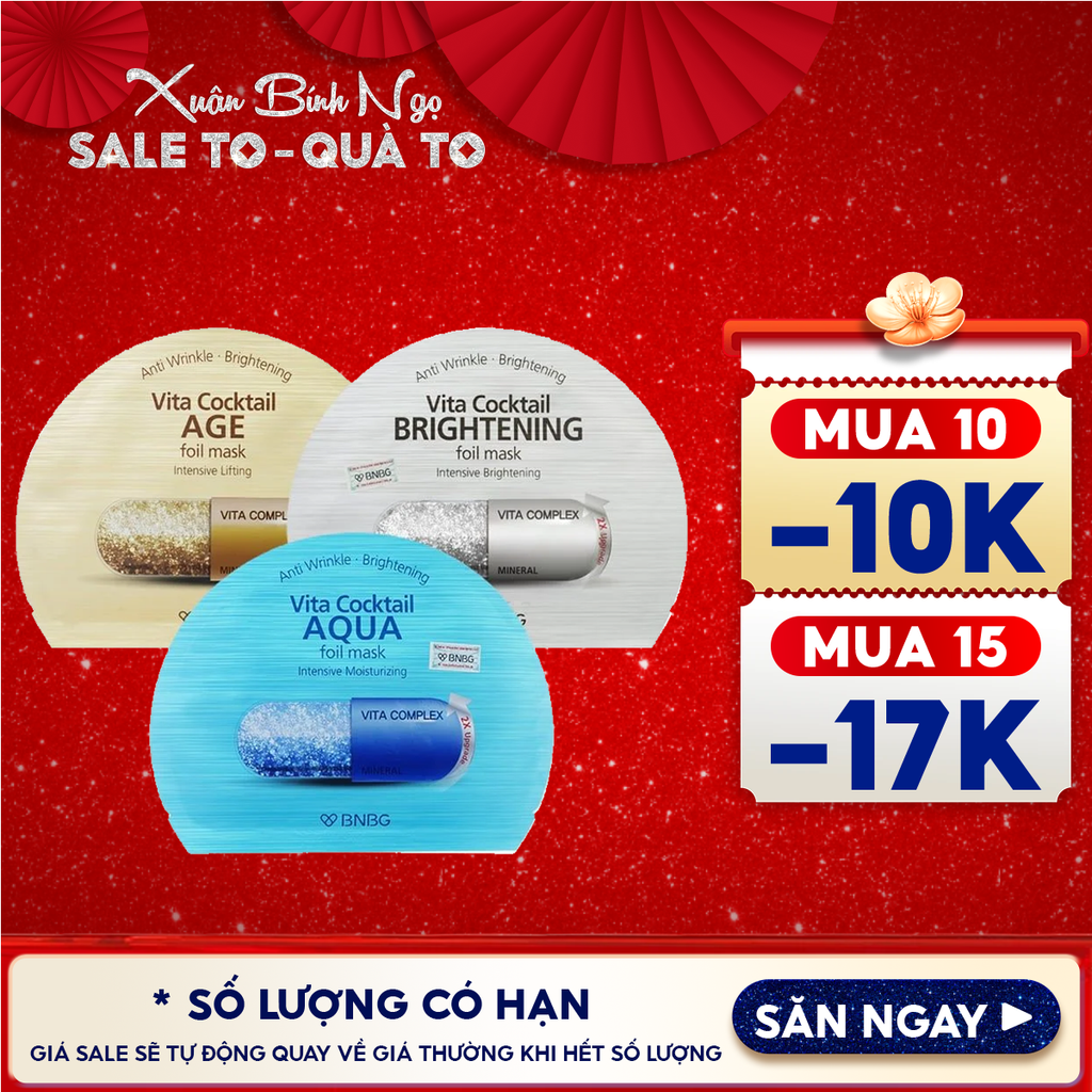 Mặt Nạ Lá Nguyên Khối BNBG Hỗ Trợ Dưỡng Trắng, Cấp Ẩm Vita Cocktail Foil Mask 30ml