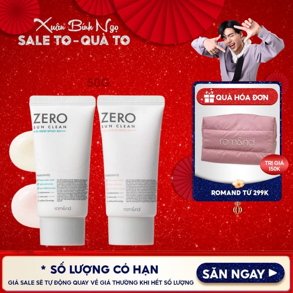 Kem Chống Nắng Romand Kiêm Kem Lót Bảo Vệ Da Hiệu Quả Zero Sun Clean SPF50+/PA++++ 50g