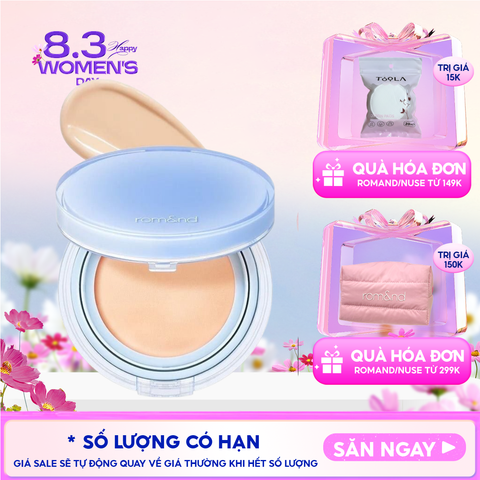 [VE-EASY] Phấn Nước Trang Điểm Romand Che Phủ Tự Nhiên, Căng Bóng Thuần Chay Bare Water Cushion SPF38/PA++++ 20g