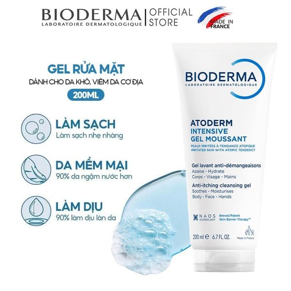 Gel Rửa Mặt Bioderma Dành Cho Da Khô, Viêm Da Cơ Địa Atoderm Intensive Gel Moussant 
