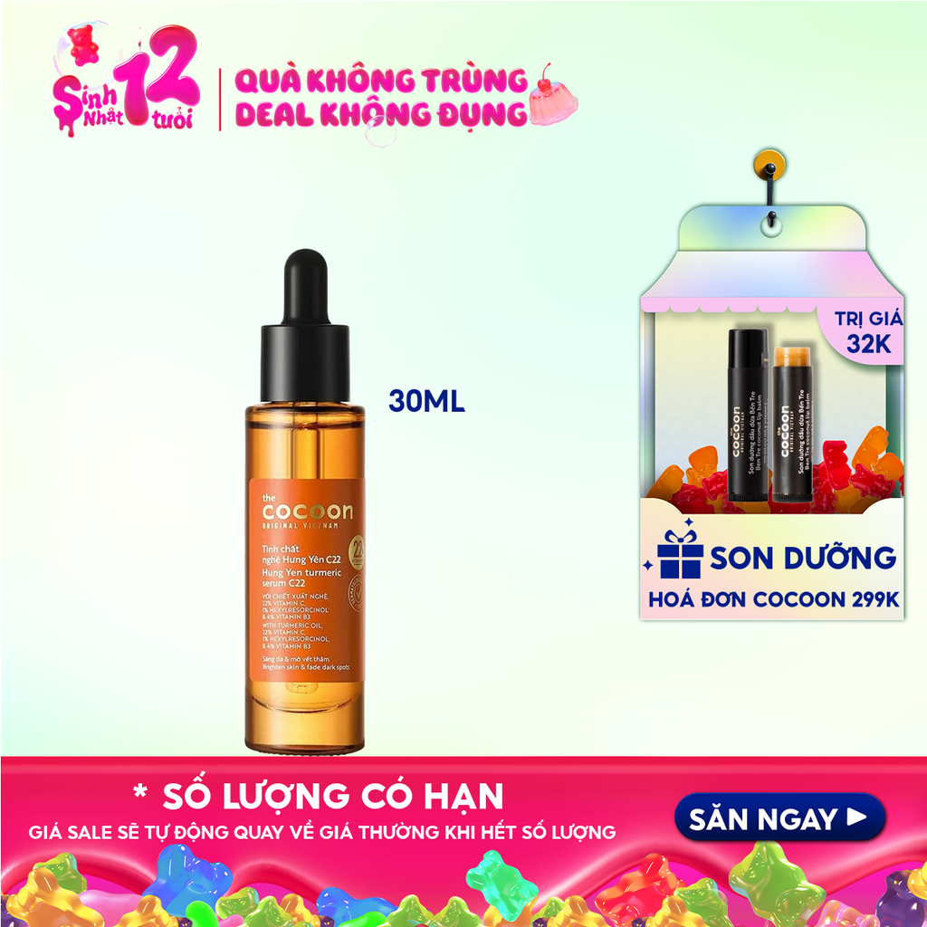 Serum Cocoon Hỗ Trợ Làm Sáng, Mờ Thâm Chiết Xuất Nghệ Hưng Yên Cocoon Hung Yen Turmeric Serum c22 Vitamin C 30ml