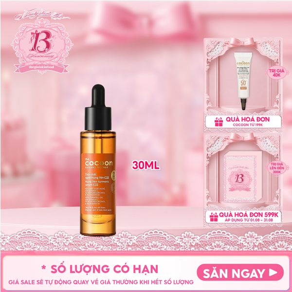  Serum Cocoon Hỗ Trợ Làm Sáng, Mờ Thâm Chiết Xuất Nghệ Hưng Yên Turmeric Serum c22 Vitamin C 30ml 