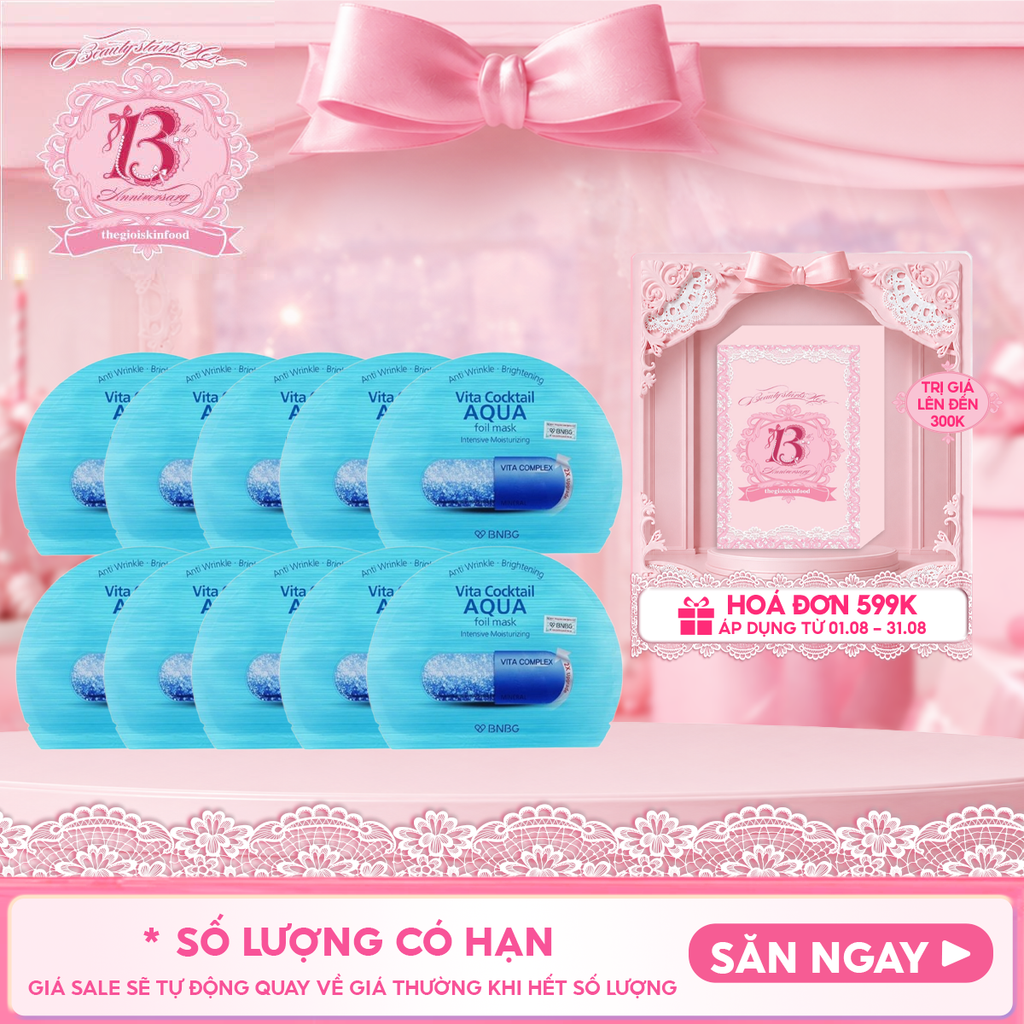 Combo 10 Miếng Mặt Nạ Lá Nguyên Khối BNBG Hỗ Trợ Dưỡng Trắng, Cấp Ẩm Vita Cocktail Foil Mask 30ml