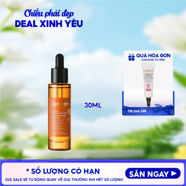  Serum Cocoon Hỗ Trợ Làm Sáng, Mờ Thâm Chiết Xuất Nghệ Hưng Yên Turmeric Serum c22 Vitamin C 30ml 