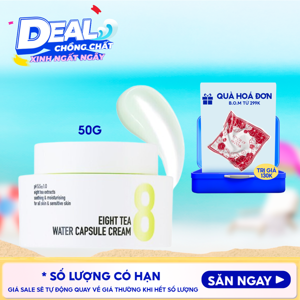  Kem Dưỡng B.O.M Cấp Nước Giúp Da Ẩm Mịn Eight Tea Water Capsule Cream 50g 