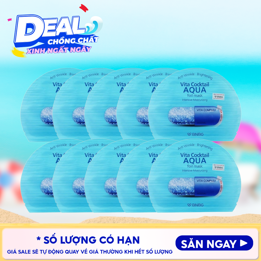 Combo 10 Miếng Mặt Nạ Lá Nguyên Khối BNBG Hỗ Trợ Dưỡng Trắng, Cấp Ẩm Vita Cocktail Foil Mask 30ml