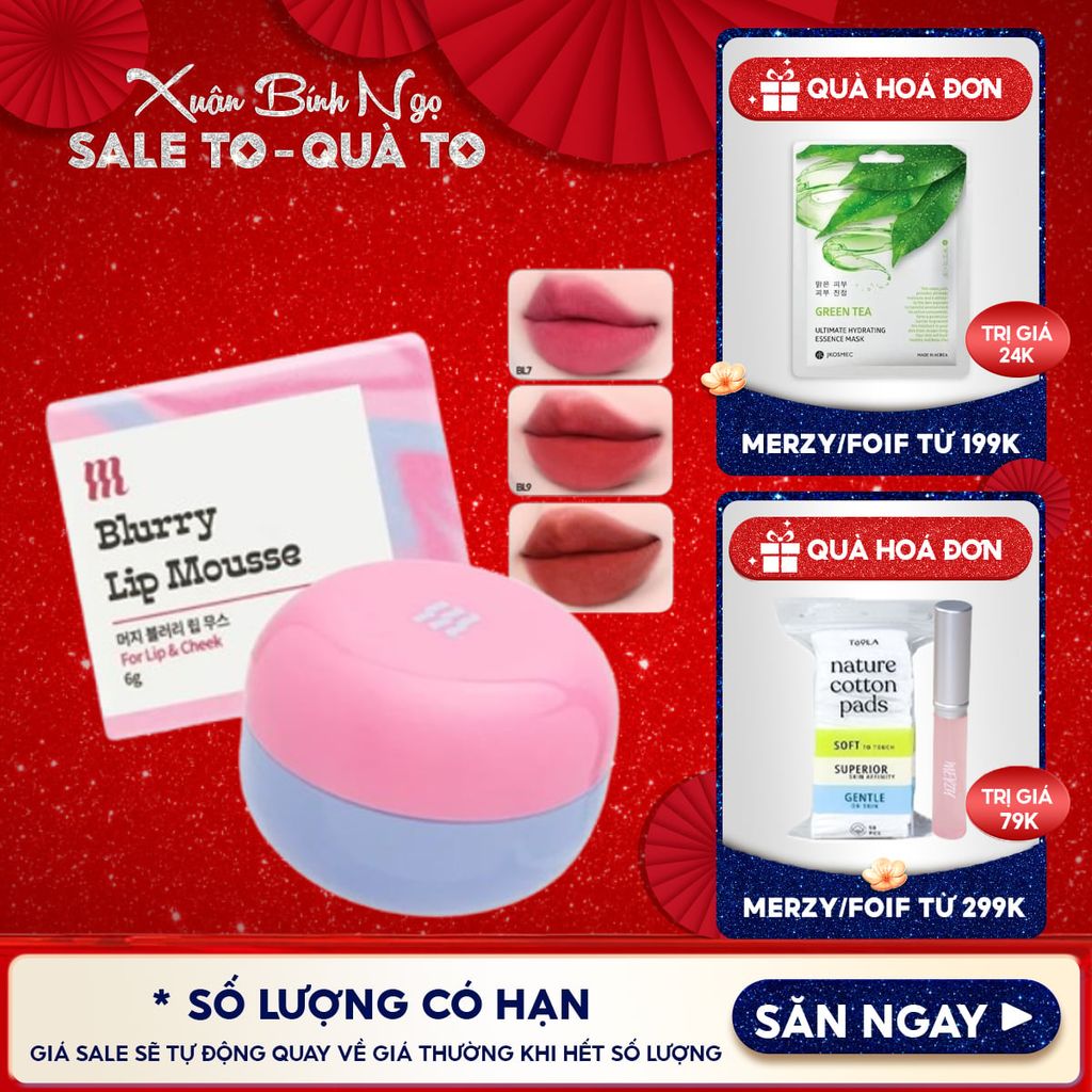 Son Kem Bùn Merzy Kiêm Má Hồng Mờ Lì, Mịn Mượt Như Bơ Dạng Hũ Blurry Lip Mousse 6g