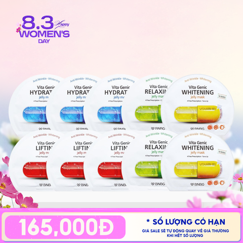 Combo BNBG 10 Mask: Mặt Nạ Miếng Vita Genic Vitamin B (2 miếng) + Vitamin E (3 miếng) + Vitamin A (3 miếng) + Vitamin B3 (2 miếng)