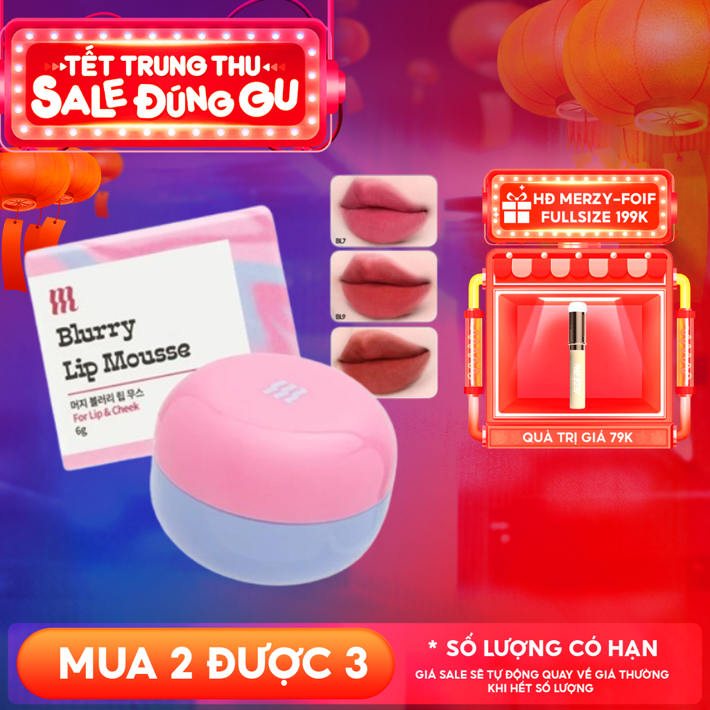 Son Kem Bùn Merzy Kiêm Má Hồng Mờ Lì, Mịn Mượt Như Bơ Dạng Hũ Blurry Lip Mousse 6g