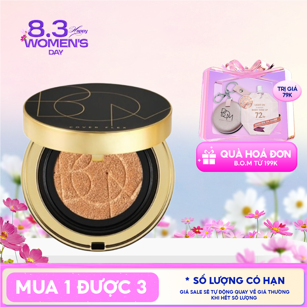 Phấn Nước  B.O.M Trang Điểm Che Phủ Tốt, Khuyết Điểm, Lâu Trôi Cover Flex Cushion SPF50+/ PA+++ 15g