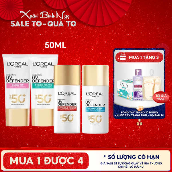  Kem Chống Nắng L'Oreal Mịn Nhẹ, Bảo Vệ Da, Ngăn Ngừa Lão Hóa UV Defender SPF 50+/PA++++ 50ml 