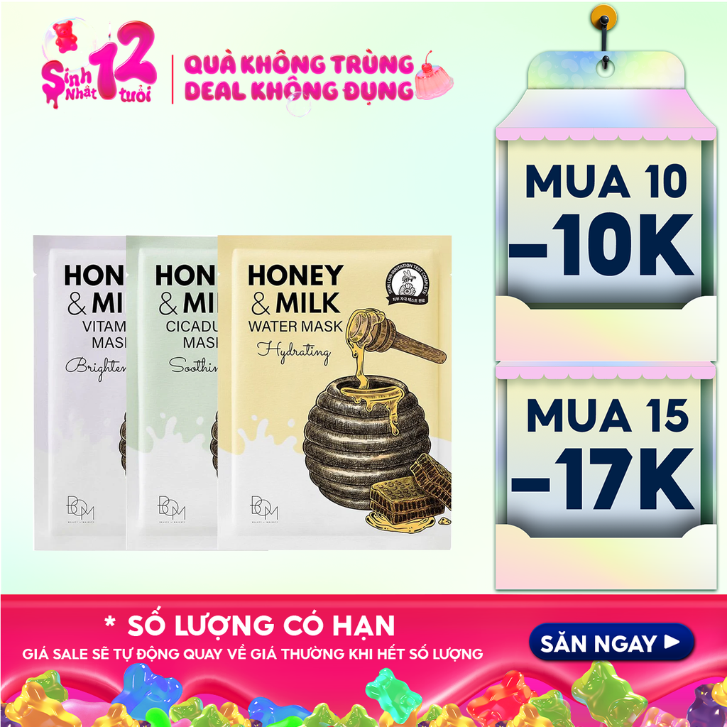 Mặt Nạ B.O.M Dưỡng Ẩm, Hỗ Trợ Làm Sáng, Làm Dịu Da Honey And Milk Mask 25g