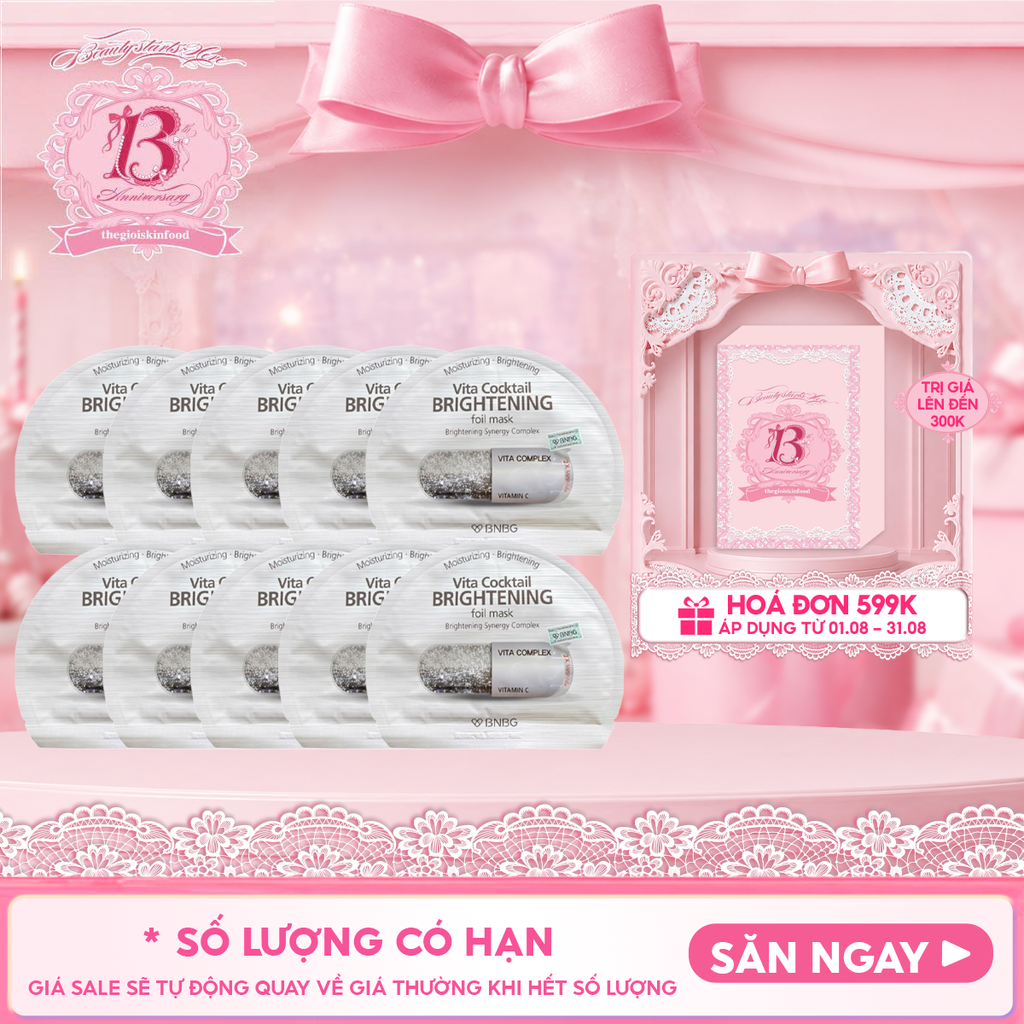 Combo 10 Miếng Mặt Nạ Lá Nguyên Khối BNBG Hỗ Trợ Dưỡng Trắng, Cấp Ẩm Vita Cocktail Foil Mask 30ml