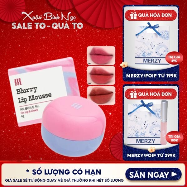  Son Kem Bùn Merzy Kiêm Má Hồng Mờ Lì, Mịn Mượt Như Bơ Dạng Hũ Blurry Lip Mousse 6g 