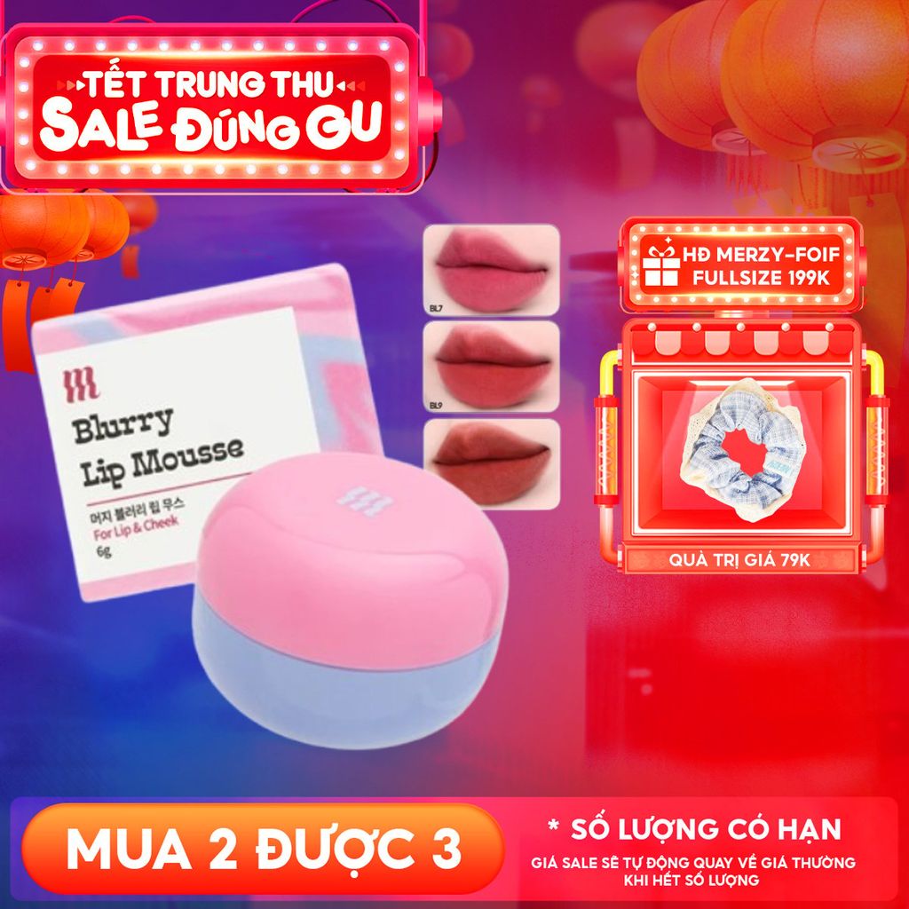 Son Kem Bùn Merzy Kiêm Má Hồng Mờ Lì, Mịn Mượt Như Bơ Dạng Hũ Blurry Lip Mousse 6g