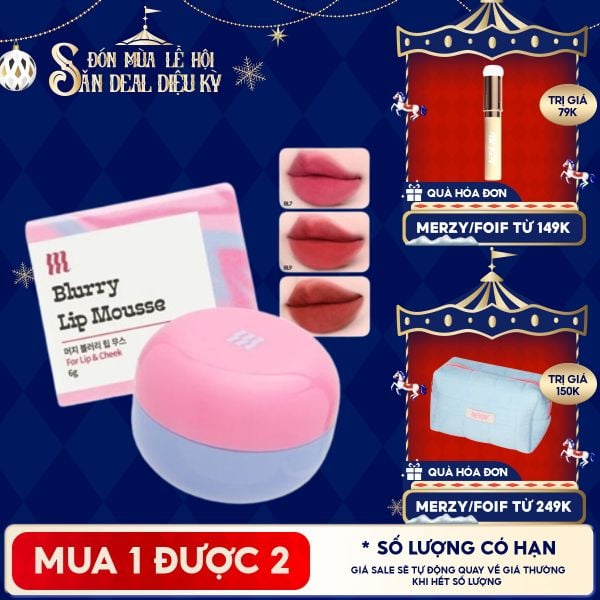  Son Kem Bùn Merzy Kiêm Má Hồng Mờ Lì, Mịn Mượt Như Bơ Dạng Hũ Blurry Lip Mousse 6g 
