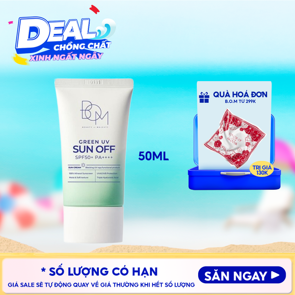  Kem Chống Nắng B.O.M Dưỡng Ẩm Nhẹ Dịu Cho Mọi Loại Da Green UV Sun Off SPF50+/PA++++ 50ml 