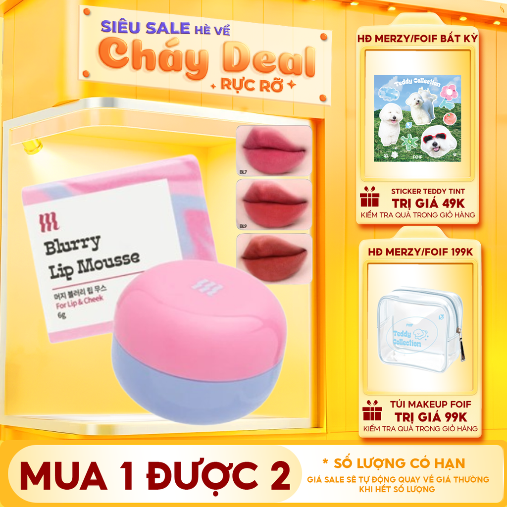 Son Kem Bùn Merzy Kiêm Má Hồng Mờ Lì, Mịn Mượt Như Bơ Dạng Hũ Blurry Lip Mousse 6g