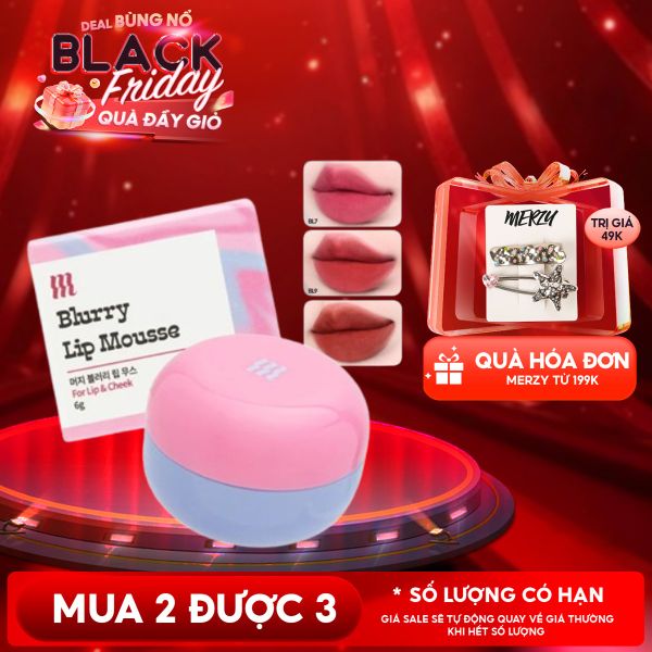  Son Kem Bùn Merzy Kiêm Má Hồng Mờ Lì, Mịn Mượt Như Bơ Dạng Hũ Blurry Lip Mousse 6g 