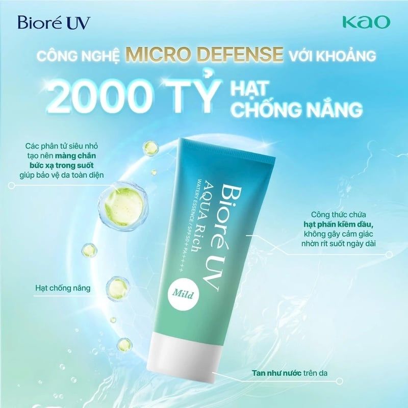 Tinh Chất Chống Nắng Màng Nước Dịu Nhẹ Bioré Uv Aqua Rich Watery Essence Mild SPF50+ PA++++ 50g